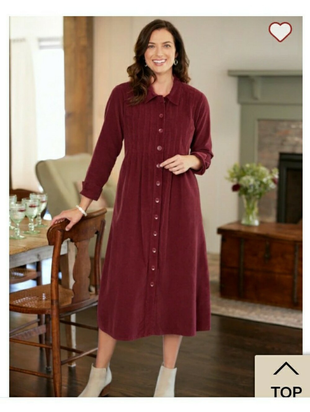 Corduroy Button-Front Midi Dress in Merlot